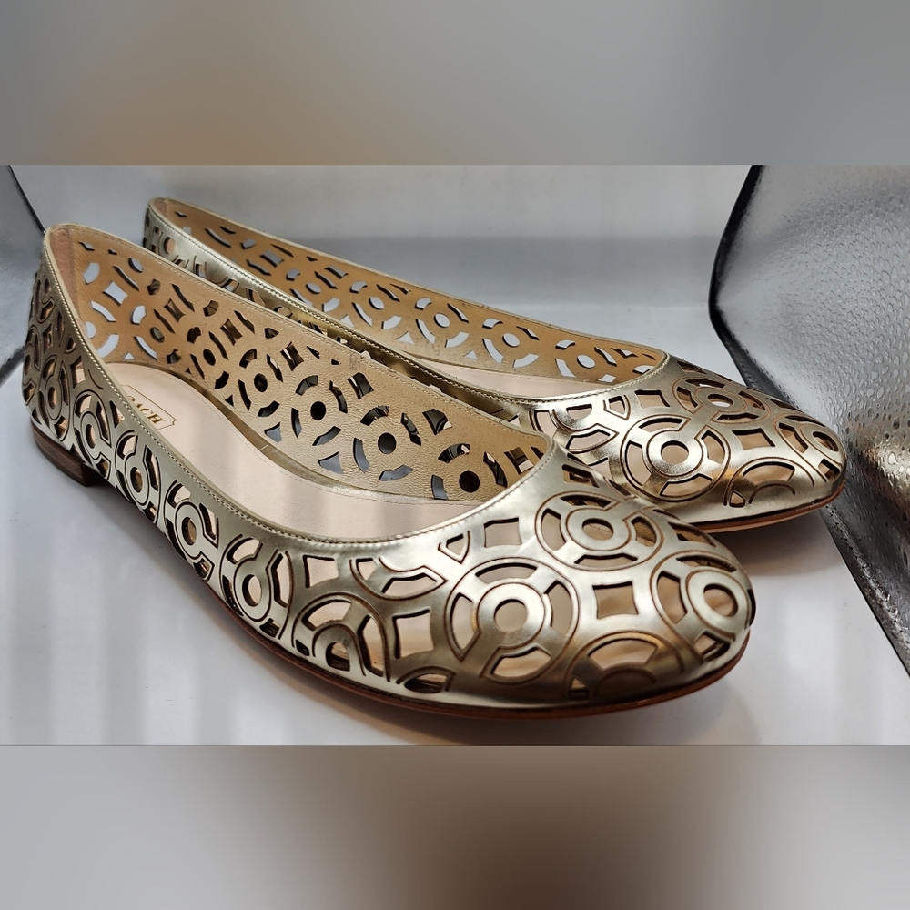 RARE COACH JANYCE Mirror FLATS Gold Metallic Size 10B NIB New